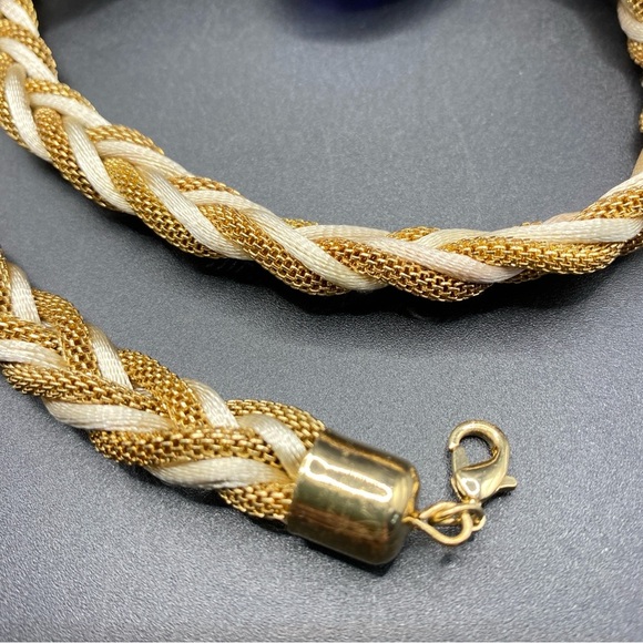 Mesh Chain Satin Braid Gold Tone Necklace - Picture 4 of 7